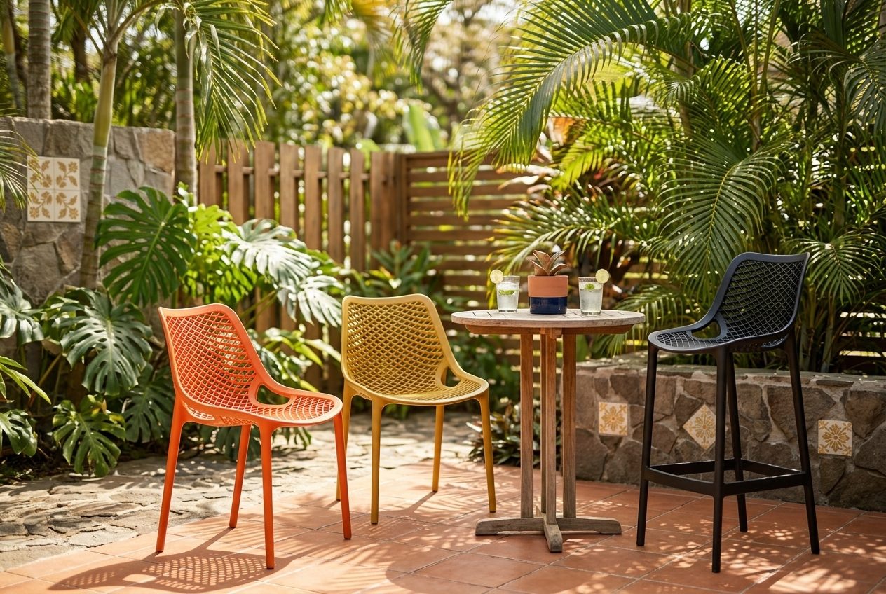Muebles de exterior y patio en plástico resistente para clima tropical — mayorista Leatid
